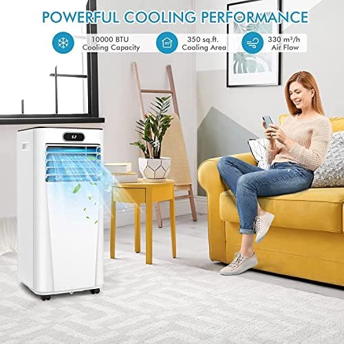 LDAILY 10000 BTU Portable Air Conditioner, 3-in-1 Air Cooler w/Fan & Dehumidifier Mode, Quiet AC Unit w/ 2 Fan Speeds & 24H Timer, 230 Sq. Ft Coverage, Remote Control (10000 BTU, White)