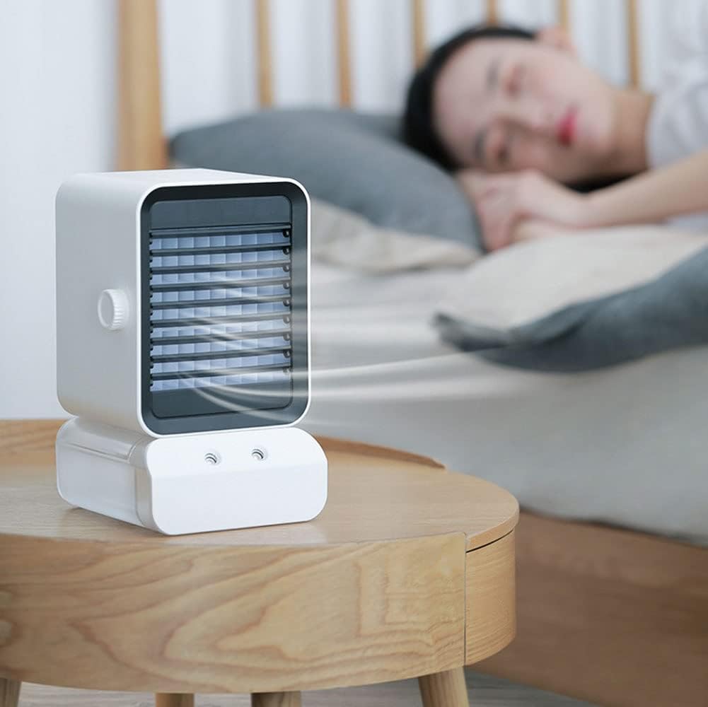 Evaporative Air Cooler, Small Air Conditioner, USB Powered Poratble Air Cooler w/Humidifier, Colors Night Light, 3 Speeds Mini Air Conditioner Poratble for Room/Desktop/Office