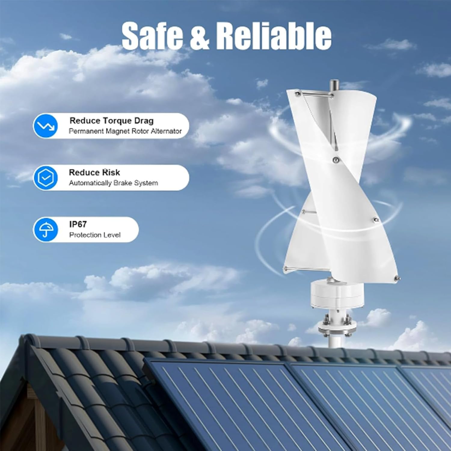 Low Noise Wind Turbine Generator, 12V 24V 48V 9000W Wind Turbine Generator with Mppt Controller for Home Garden Use,220V