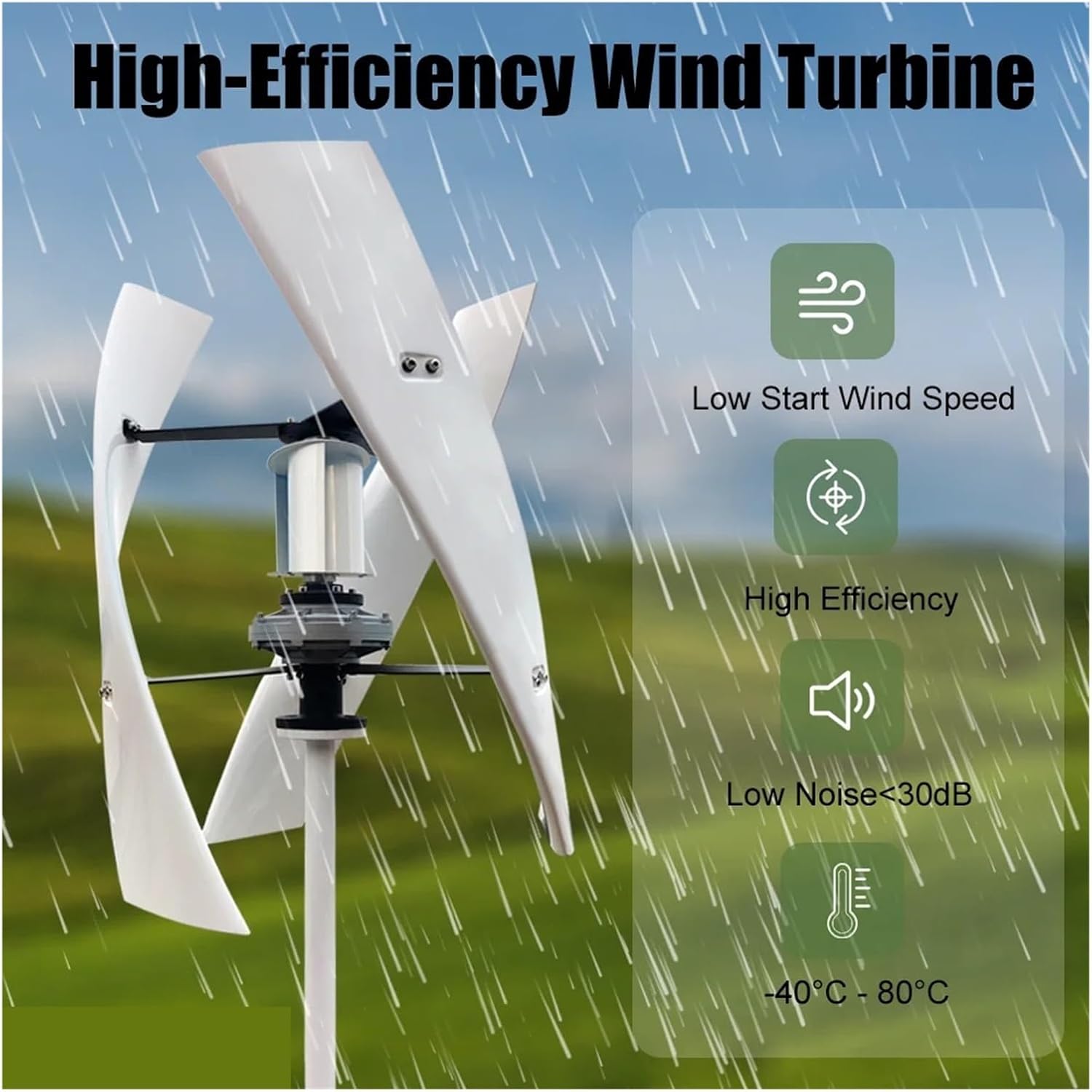 5KW Vertical Axis Wind Turbine Generator 24V 48V Low Noise Low Start Wind Speed Home Appliance for Off Grid System Output Industrial Energy(with Hybrid Charger,24V)