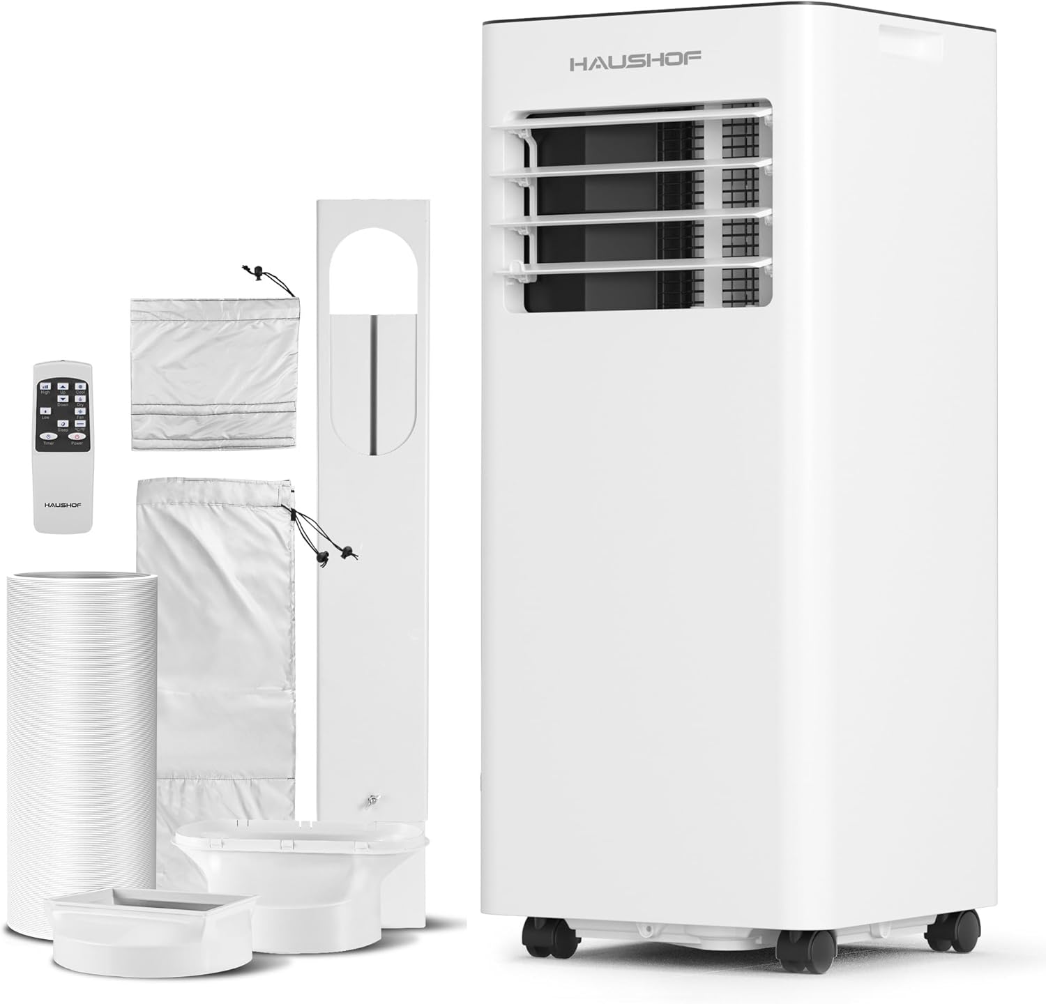 HAUSHOF 10,000 BTU Portable Air Conditioners for Rooms up to 430 Sq. Ft, 3-in-1 AC Unit with Cooling, Fan & Dehumidifier, Quiet Operation, Remote Control, 24H Timer, LED Display & Window Kit Included