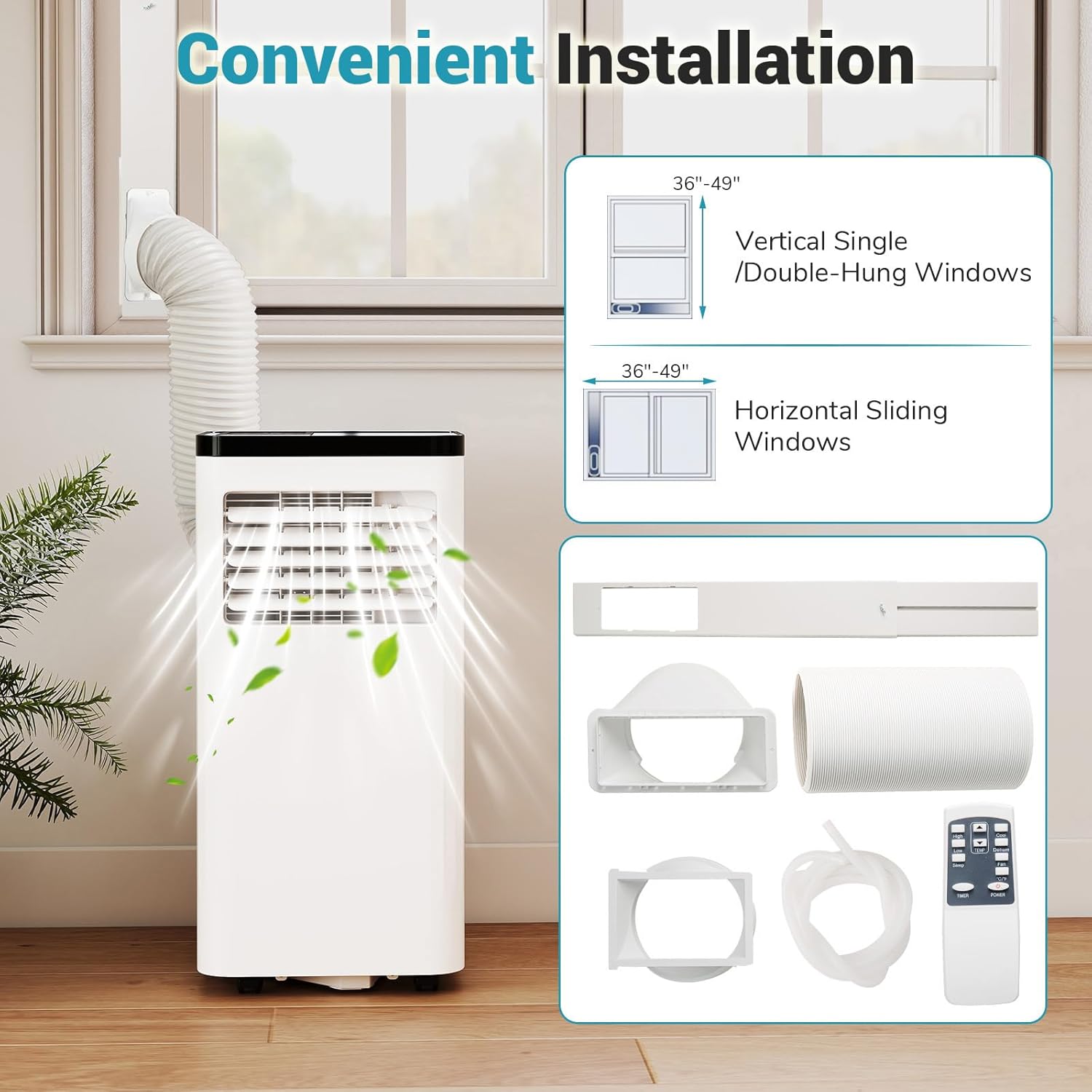 DORTALA Portable Air Conditioner 8000 BTU, 3-in-1 AC Unit with Remote Control, Dehumidifier, 24H Timer, Window Kit, Stand Up AC for 350 Sq.FT Bedroom, Dorm