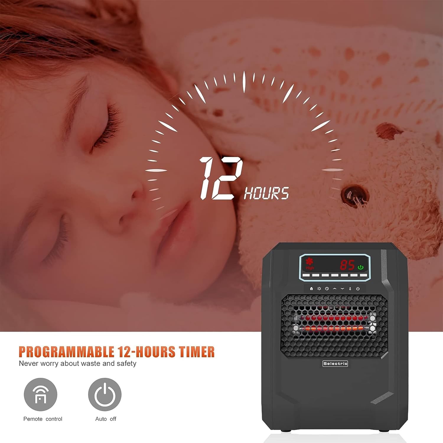 VOLTORB Portable Indoor Electric Space Heater w/ Cord, Remote, and 3 Heat Settings, 1500W