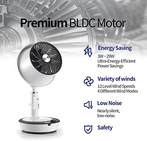 Soleus Air DC Motor Circulator Fan, 12 Speed Cooling Floor Fan, Adhustable Height, Oscillating, Outdoor Indoor Camping Travel