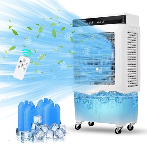 2100 CFM Evaporative Air Cooler, 8.4 Gallon Swamp Cooler with Remote Control, 3 Speeds, 12h Timer, 3-in-1 Swamp Cooler Air Conditioner, Portable Air Cooler Fan for Indoor Garage Outdoor Patio