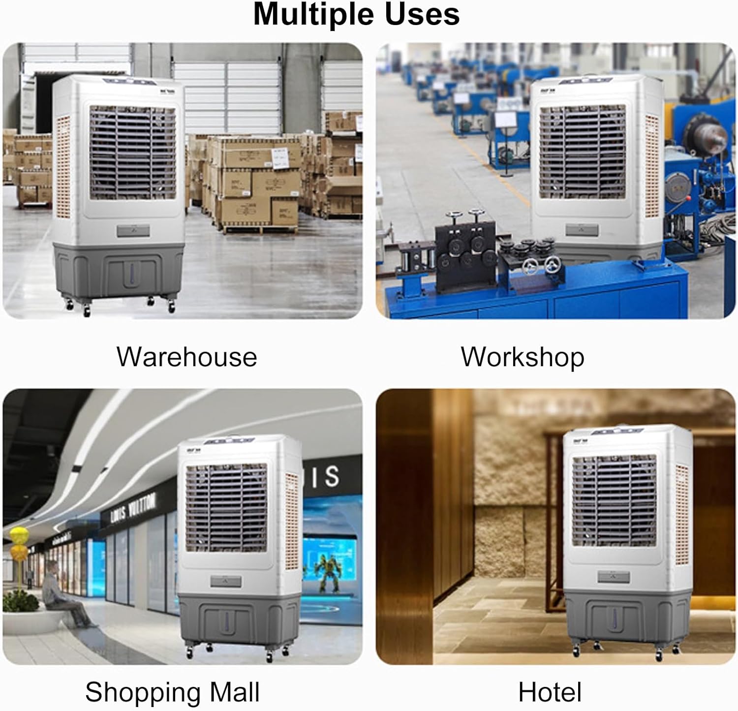 Commercial Evaporative Air Cooler Fan, Industry Humidifier, 3 in 1 Air Conditioner, Industry Air Cooler with Universal Wheel, 55L Large Water Tank, 3 Gear Adjustment