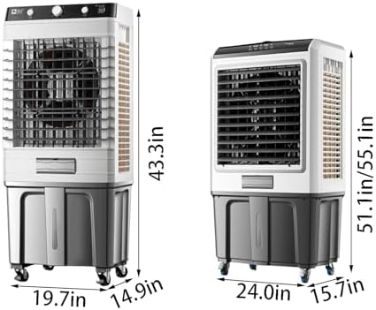 Portable Air Conditioners Portable Evaporative Ai Industrial air Cooler Large Capacity Water Tank 3 Wind Speed Adjustment 120° Free Swing Quiet Operation Gray 20.0in*15.7in*55.1in