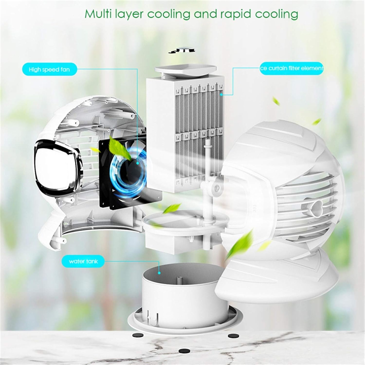 Portable Air Conditioner, Rechargeable Mini Personal Air Cooler Fan with 3 Speed Modes, USB Powered Humidifier, Auto Oscillation Desk Fan for Room Office (White)