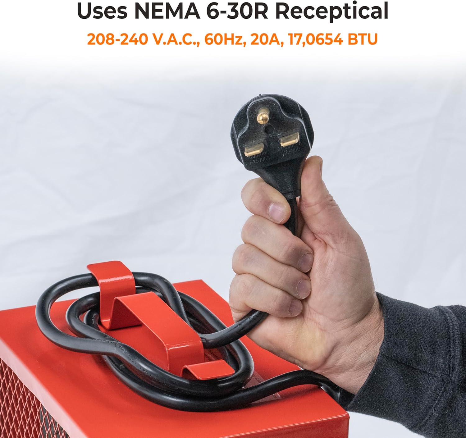 Comfort Zone CZ290 NEMA 6-30P 4,800-Watt Fan-Forced Industrial Heater, Integrated Thermostat Control, Heavy Gauge Steel, Carry Handle with Rubber Feet and Overheat Protection, Red