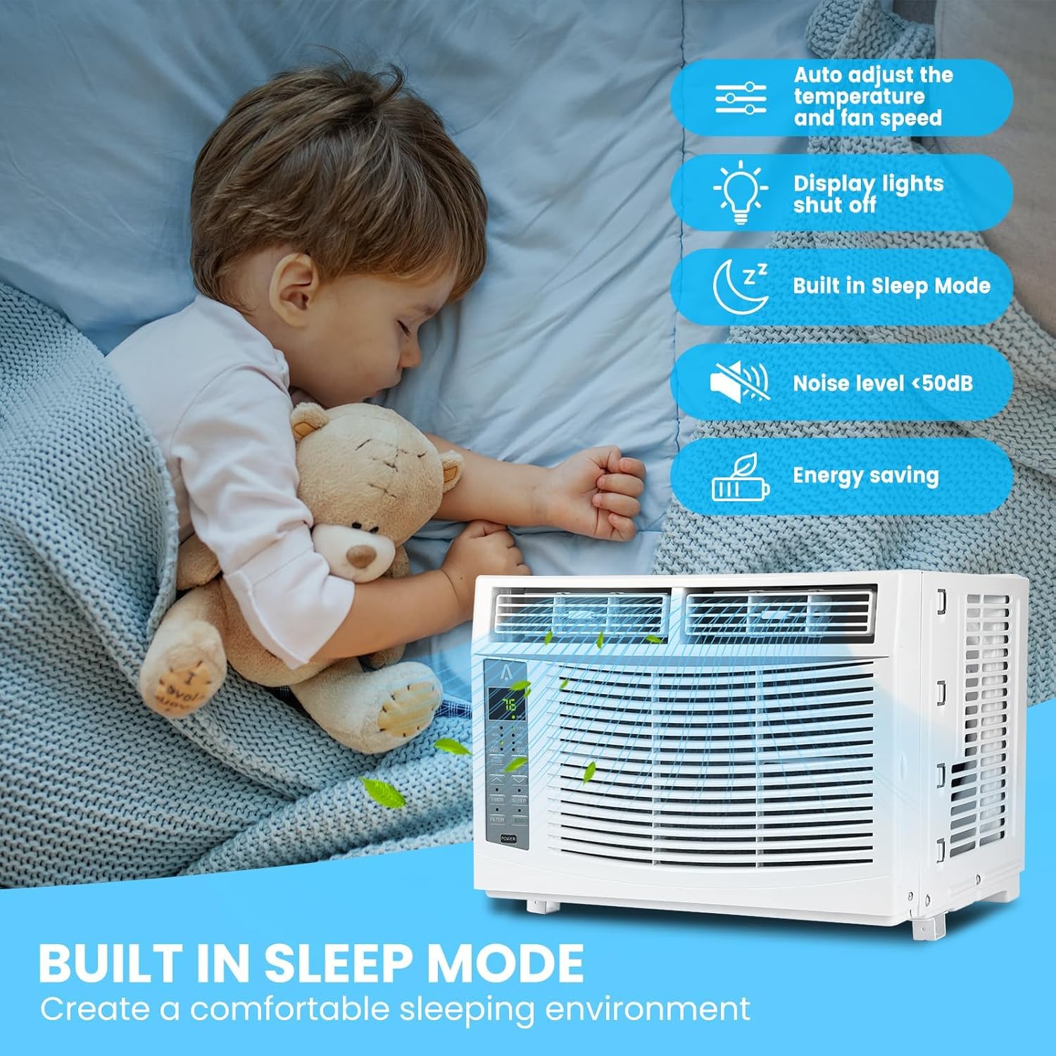 6000 BTU Window Air Conditioner, Window AC Unit Cools Up to 250 Sq. Ft with WiFi., Energy Saving with Remote, App Control, Timer Function, Easy Install Kit for Small Bedroom, Living Room