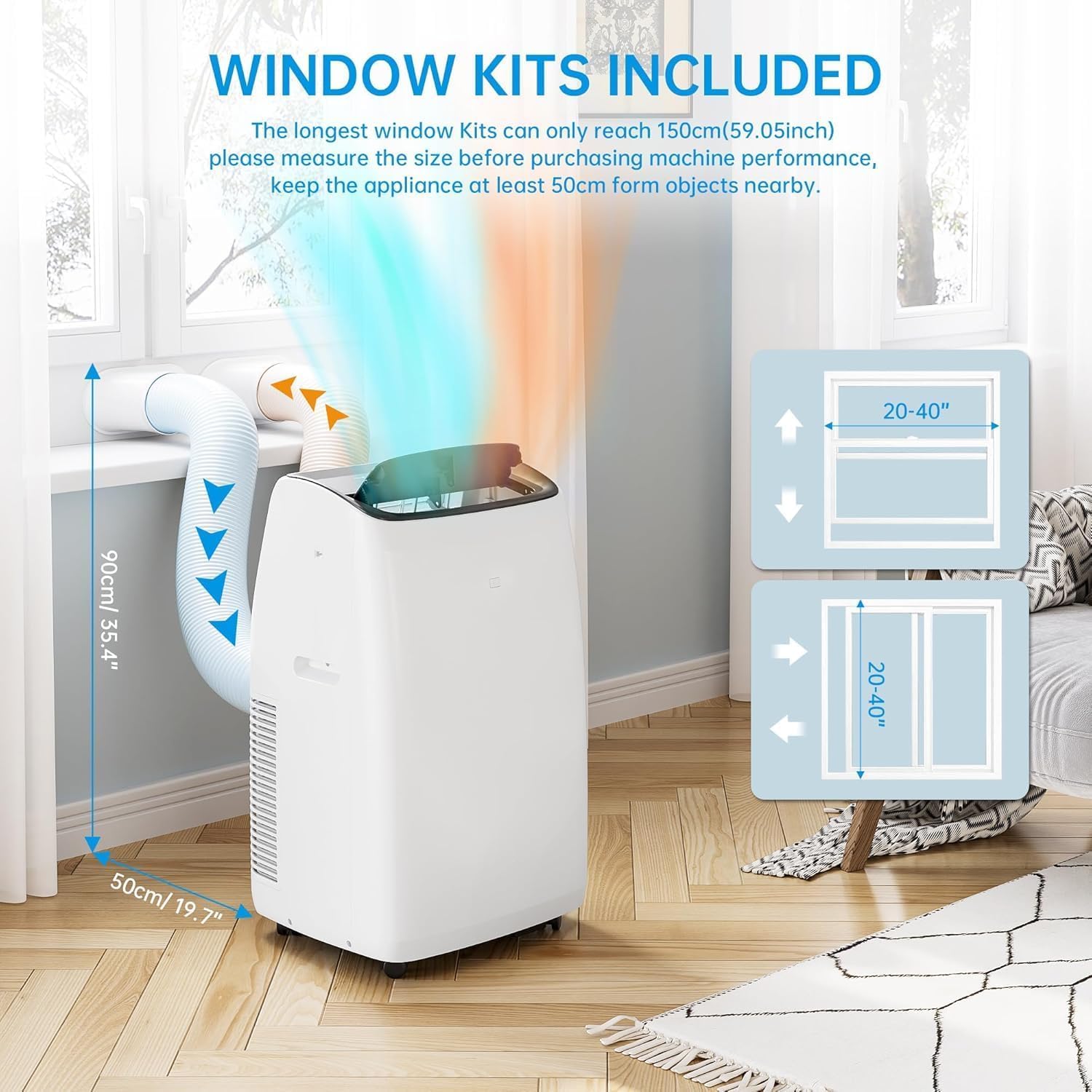 14,000 BTU Portable Air Conditioner with Heater, 4 in 1 AC Unit for Living Room with Cooling, Dehumidifier & Fan, Quiet Mobile AC with Remote Control, Cooling & Heating for Rooms Up to 750 Sq.Ft