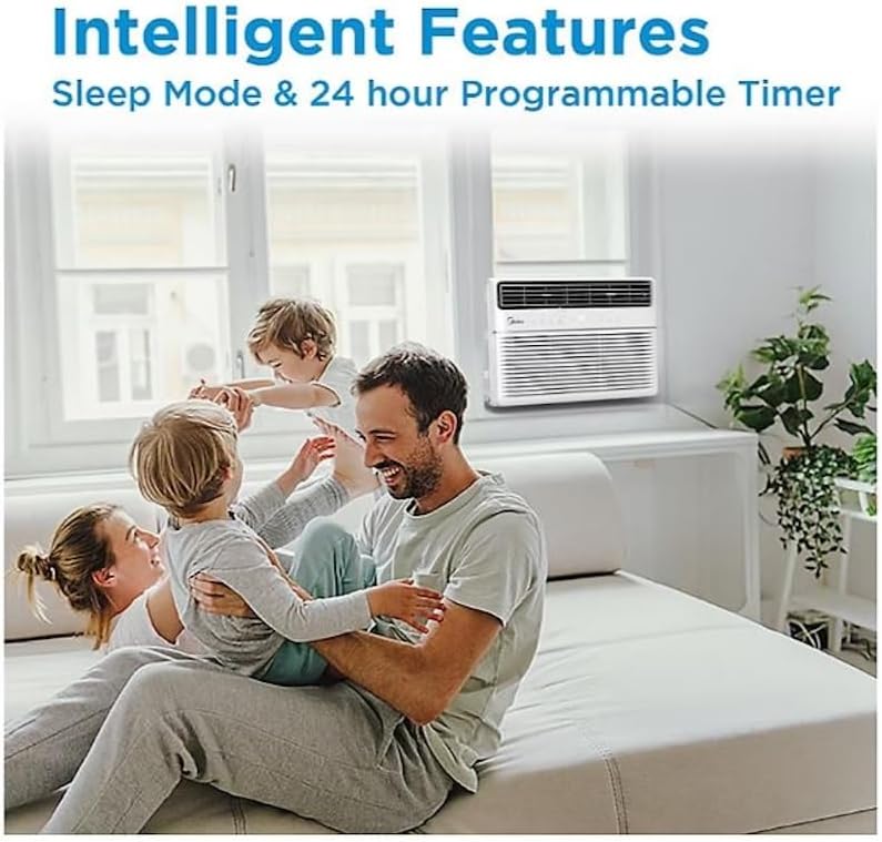 Midea Smart 8,000 BTU 350 sq. ft. Window Air Conditioner, 3-in1 Comfort: get cooling, dehumidification, & fan modes, Intelligent Features: sleep mode and 24 hours - MAW08S1JWT-B