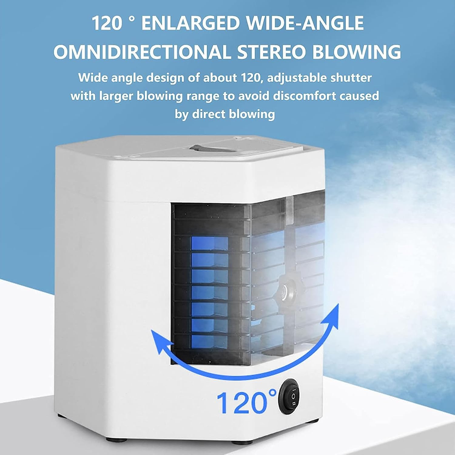 Mini Portable Air Conditioner, Evaporative Air Cooler, Air-conditioning Fan with Handle and 120° Wide Angle Design, USB Charge Port and Low Noise, for Bedroom, Study Room, Offices, RV, Cabins