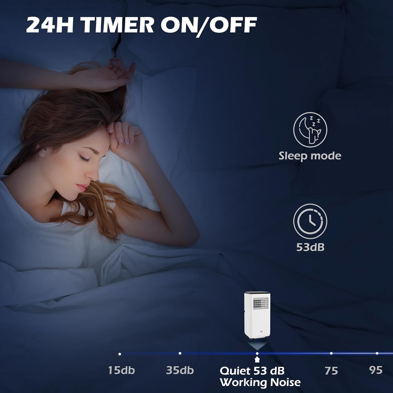 HOMCOM 8000 BTU Portable Air Conditioner for Rooms Up to 345 Sq. Ft., 5-in-1 AC Unit with Dehumidifier, Cooling Fan, Auto, Sleep & Remote, 24H Timer On/Off, Window Installation Kit, White