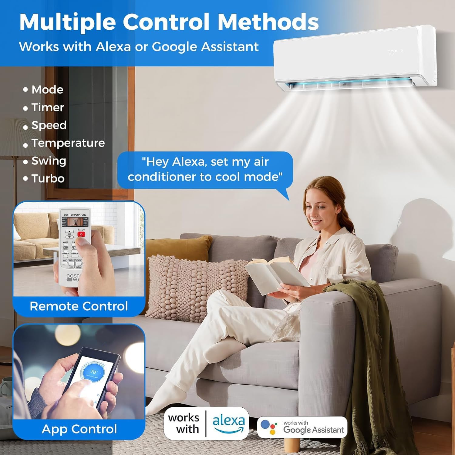 RELAX4LIFE Wifi Enabled Mini Split AC/Heating System, 24000BTU Ductless Air Conditioner & Heater w/Heat Pump, Remote, Cools up to 1500 Sq.Ft, Installation Kit, 21 SEER2 208-230V Inverter Split AC Unit