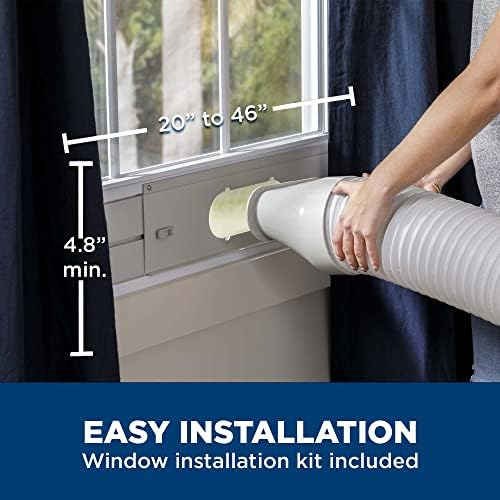 GE 9,000 BTU Portable Air Conditioner for Small Rooms up to 250 sq ft. (6,100 BTU SACC), 3-in-1 with Dehumidify, Fan and Auto Evaporation, Included Window Installation Kit