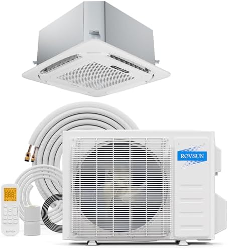 ROVSUN 23000 BTU Ceiling Cassette Air Conditioner with Inverter & Remote Control, 23 SEER2 Ductless Mini Split AC/Heating System with Pre-Charged Condenser, Heat Pump & Installation Kit, 230V