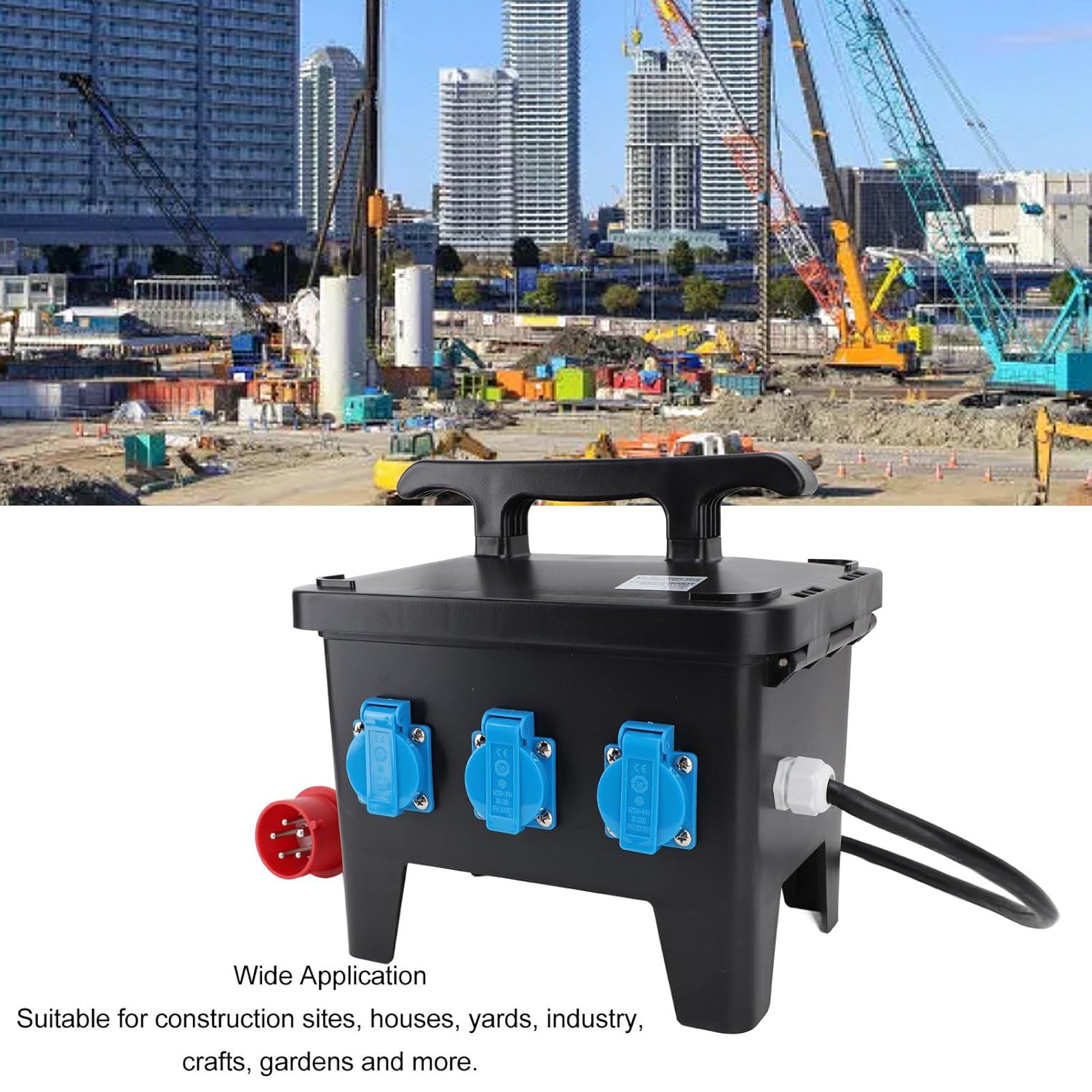 Fockety Power Distribution Box, Compact Electrical Box with Cable & Handle, IP65 Enclosure, IP44 Socket, Portable Power Center for Jobsite, Generator, RV, Outdoor Use