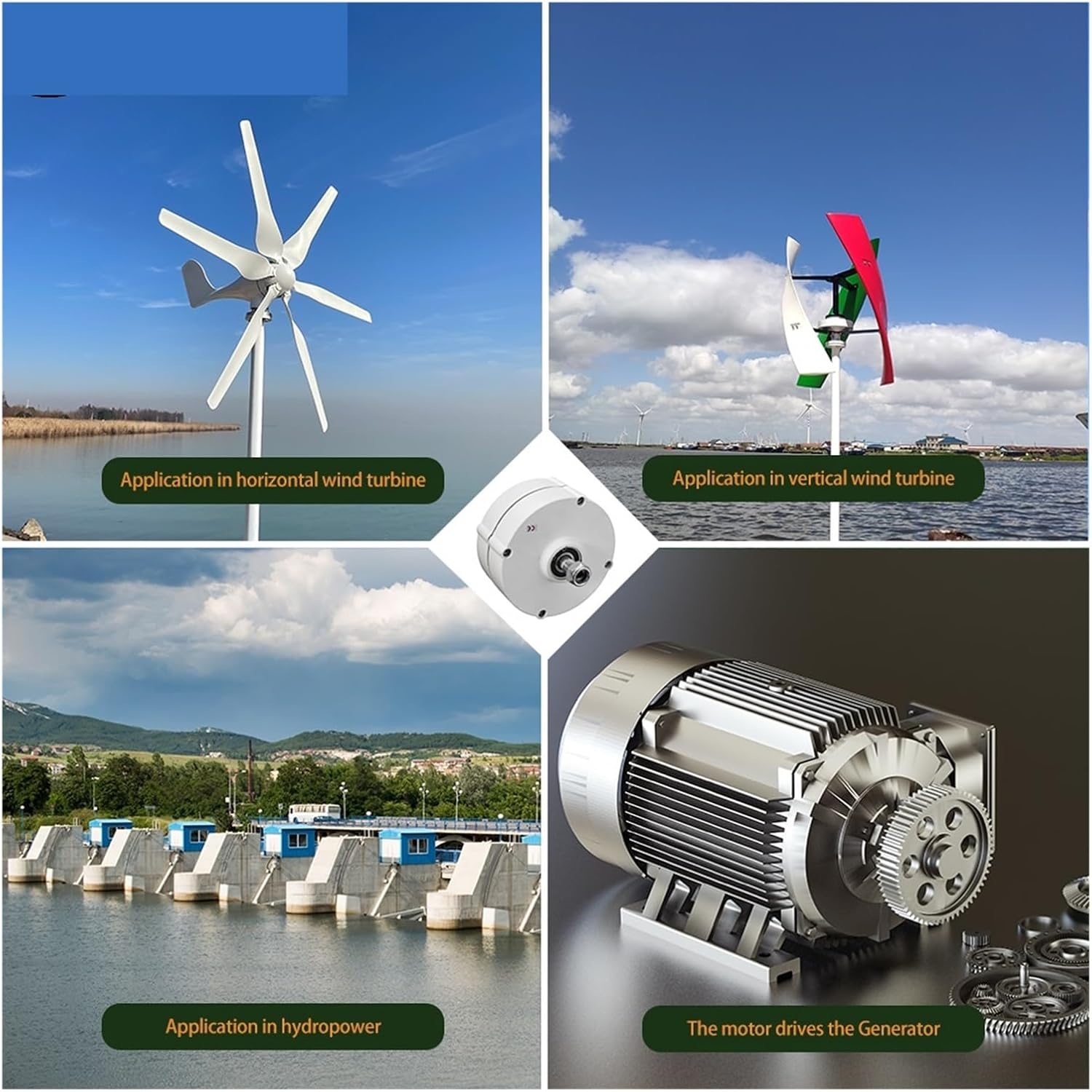 Wind Turbines, Nerator 800W 12V 24V 48V 3 Phase arless Permanent Magnet AC Alternators Use for Wind Water Turbine Engine(No Base,Single Shaft_24V)