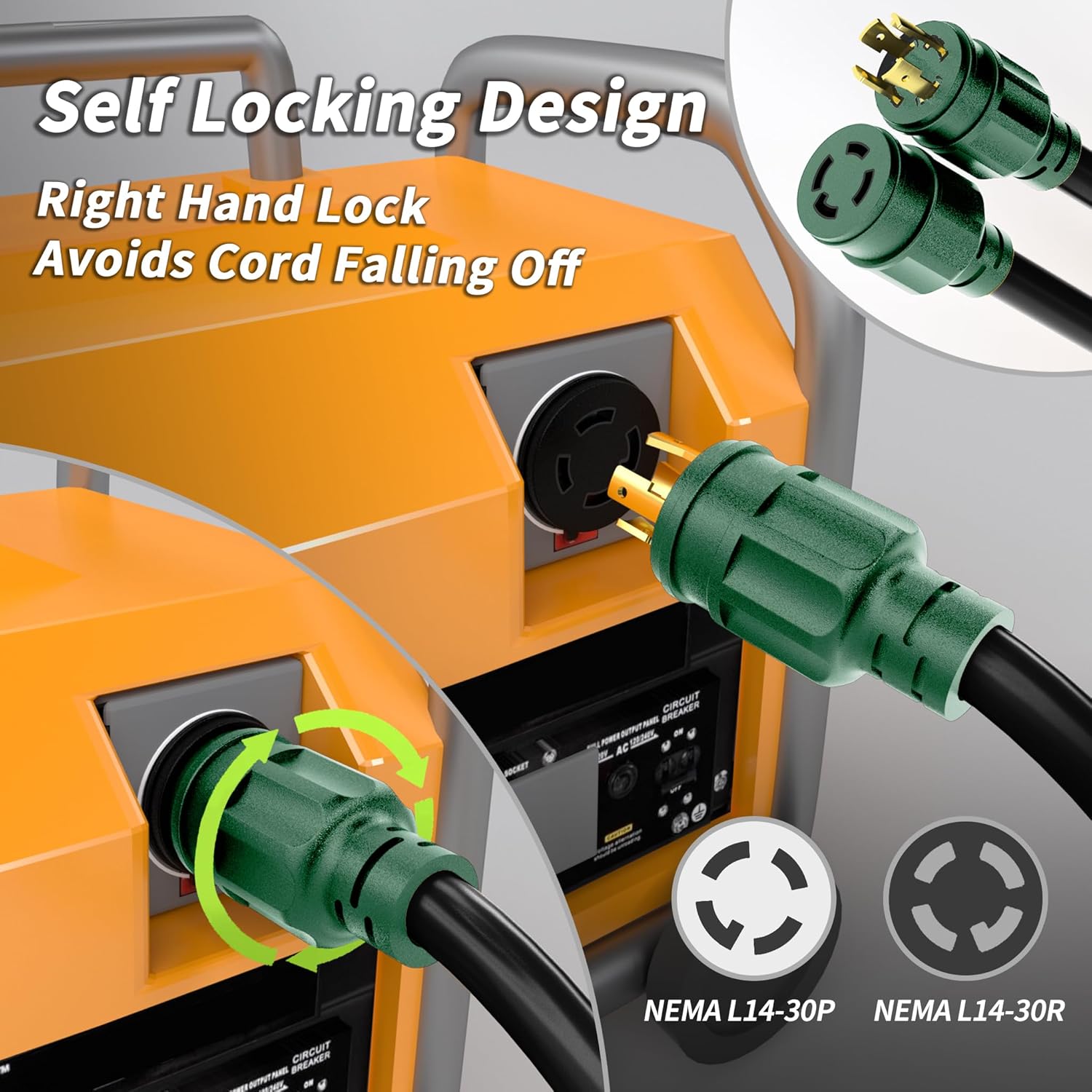 75FT 30 Amp Generator Extension Cord 4 Prong, NEMA L14-30P/L14-30R 10 Gauge STW 125/250V Twist Lock Generator Cord Heavy Duty, Black ETL Listed