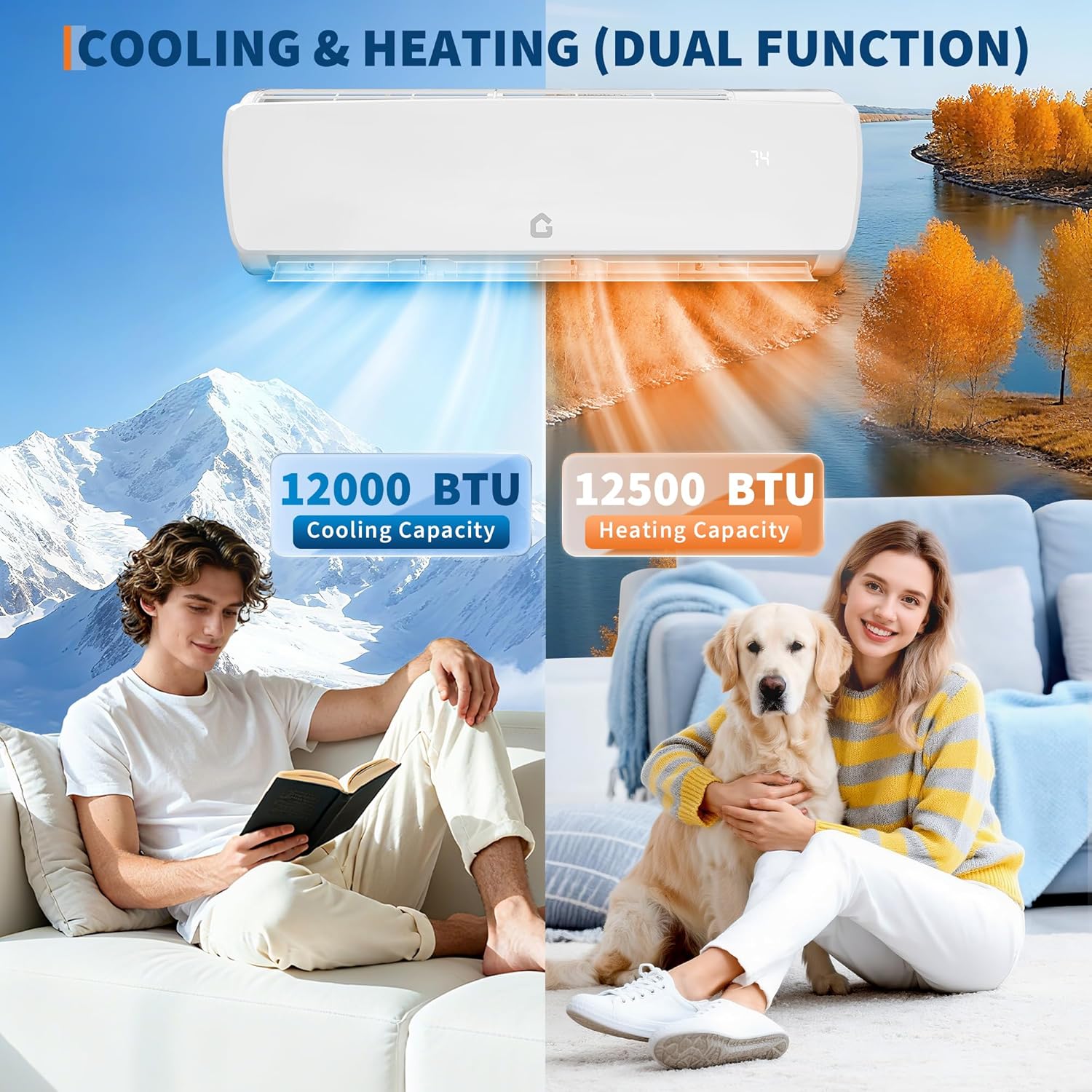 Ultra-Quiet 42dB |12000 BTU 19 SEER Ductless Mini-Split Air Conditioner Heat Pump | 3-in-1 Cooling, Heating & Dehumidifying | 230V White Inverter AC System | Includes 10ft Pre-Flared Line Set