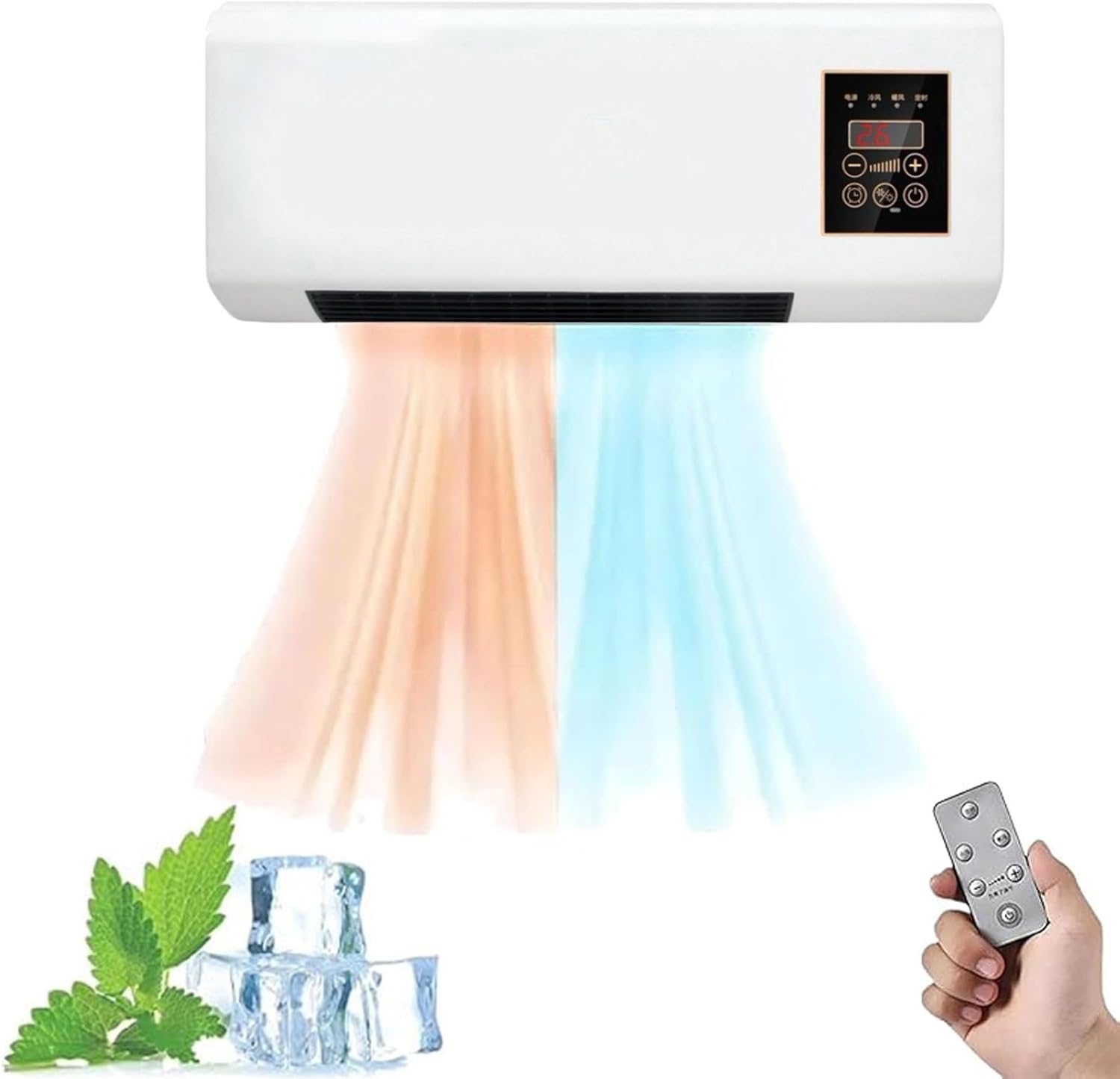 Glenmi Mini Wall Mounted Smart Cooling And Heating Air Conditioner Fan, 2000W Fast Natural Wind/Heating With Remote Control, Mounted Split AC/Heating System For Bedroom, Office, Bathroom(A)