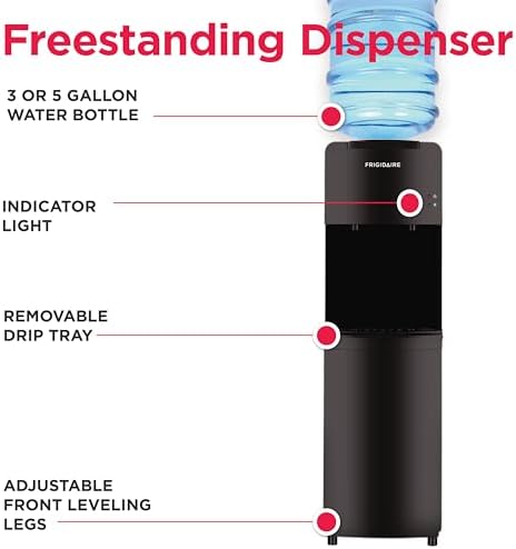 Frigidaire EFWC498 - Top Loading Cooler Dispenser -Hot & Cold Water - Child Safety Lock - Innovative Slim & Sleek Design, Holds 3 or 5 Gallon Bottles - Black