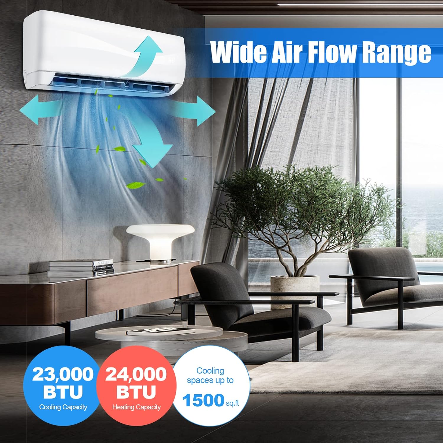 LDAILY Split Air Conditioner & Heater Wall-mounted Ductless Ac Unit Cools Rooms, Good Performance Inverter Ac with Heat Pump & Installation Kit (24000Btu, 230V)