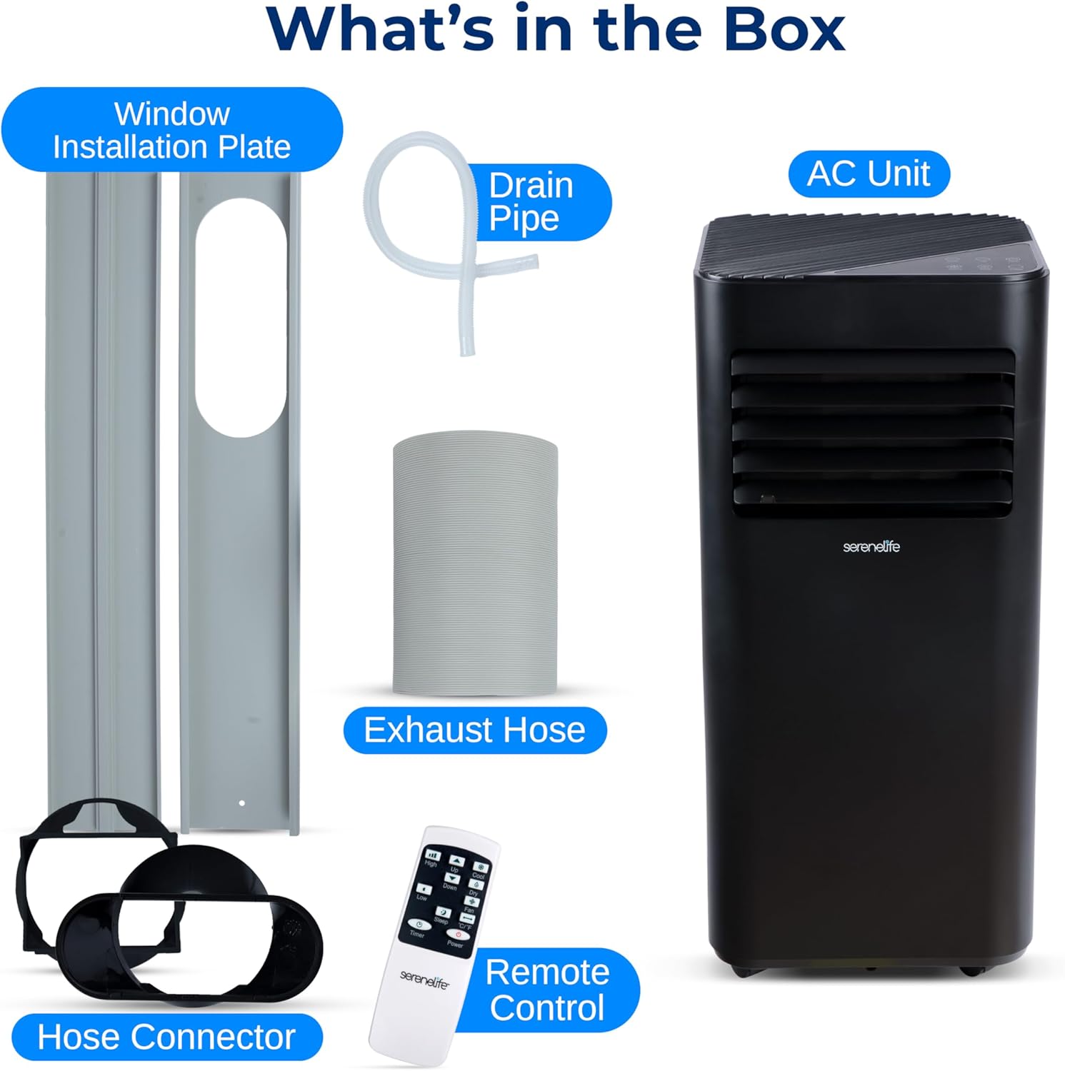 SereneLife 10,000 BTU Portable Air Conditioner, 115V Compact Room Air Conditioner with Dehumidifier & Fan, Window Mount Kit Included, Mini AC Unit for Bedroom, Office, or Home, Black