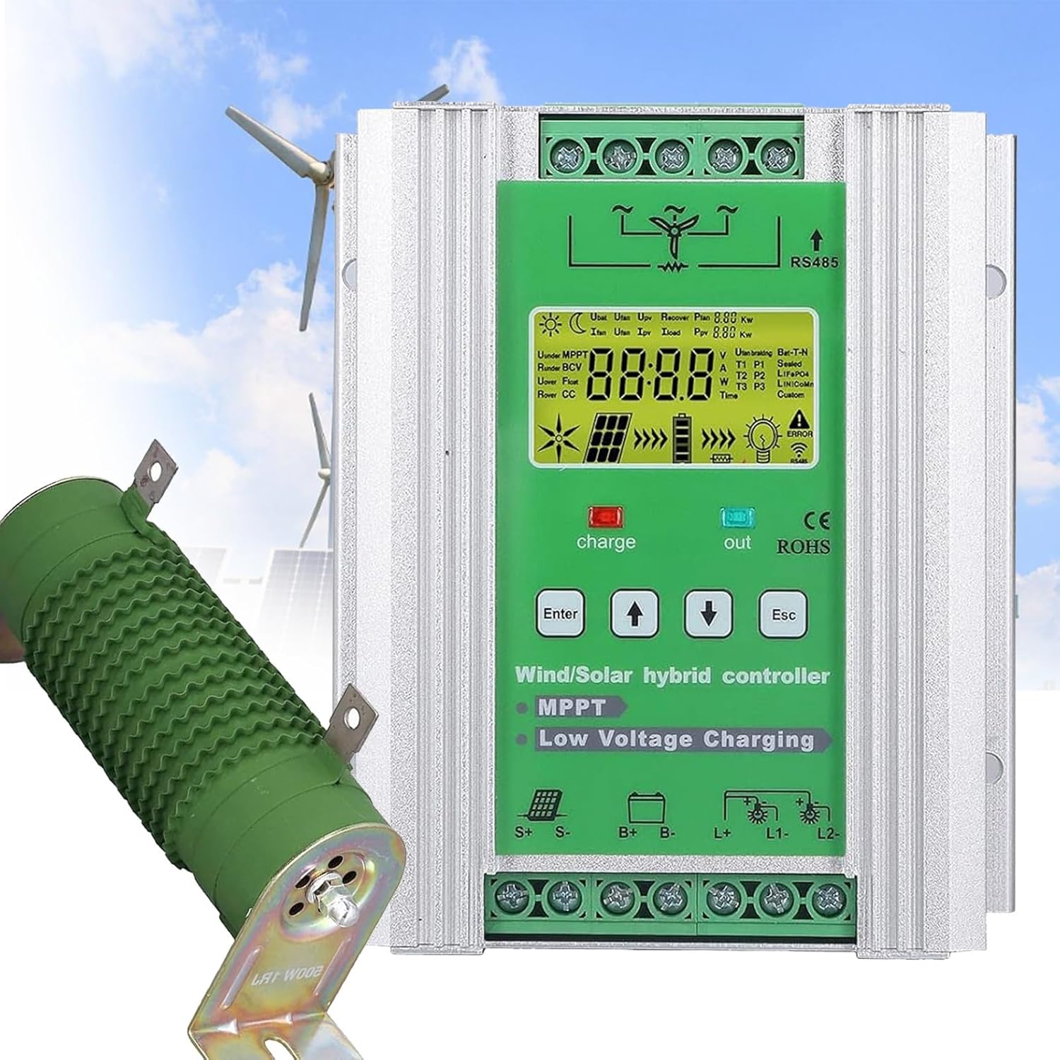 6000W-12000W Wind Solar Hybrid Charge Controller,MPPT,12V 24V 48V,LCD Energy Charge Controller,MPPT Boost Controller with Booster Function,Voltage Automatic,6000W Wind 8000W PV Solar(6000W,24V/48V)