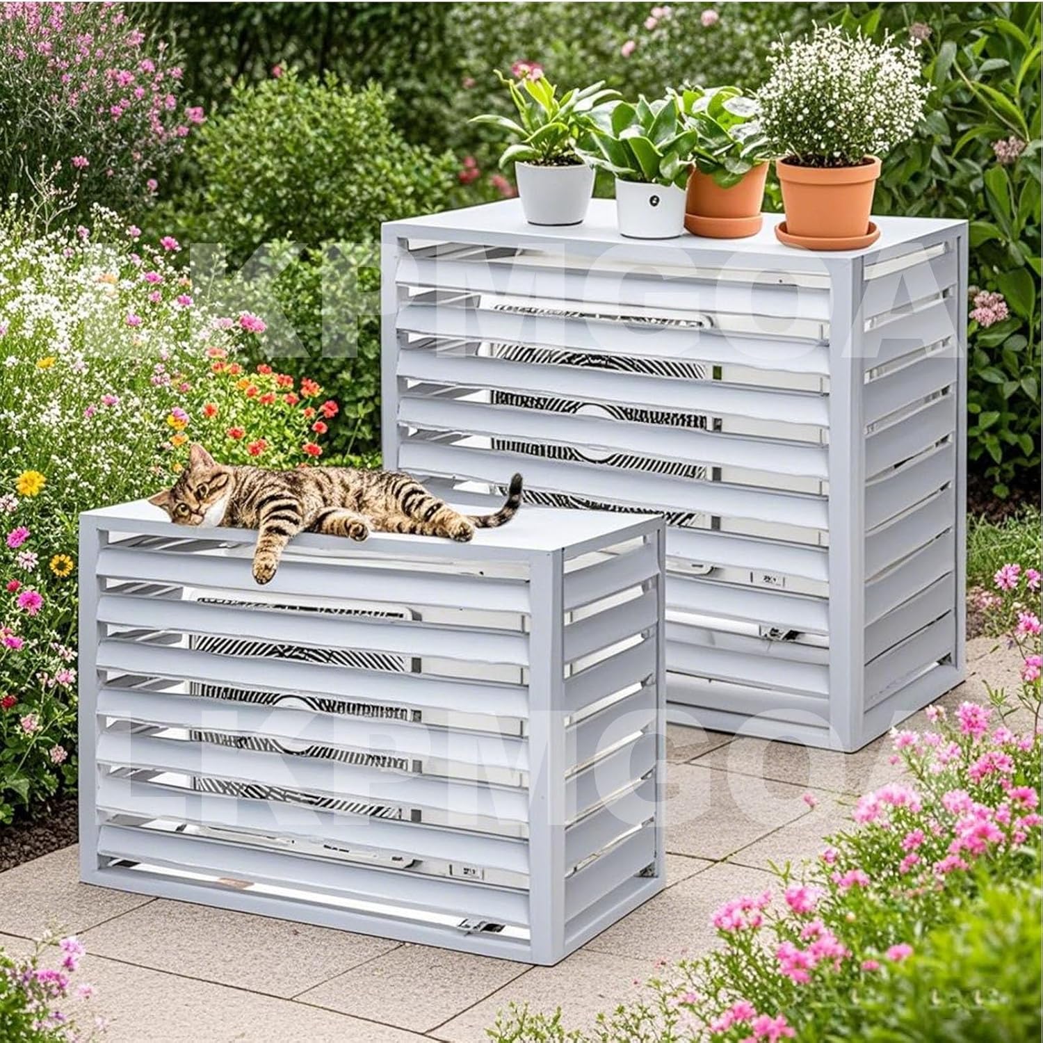 Aluminum Air Conditioner Fence with Top Cover, Outdoor Air Conditioner Fence, Theft Prevention, Noise Reduction(White,110cm)