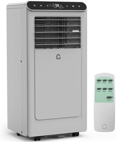 GarveeHome 8,000 BTUs Portable Air Conditioner with Remote Control, 3 in-1 Quiet Portable AC with Cooling, Dehumidifier, Fan, Smart/Sleep Mode, 2 Speed, Cools Room up to 350 sq.ft, Grey