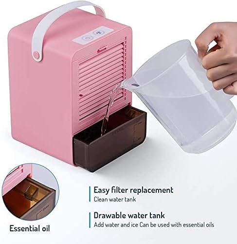 Portable Air Cooler, Mini Silent Air Conditioner, Evaporative Mist Cooling Technology, Usb Powered Desktop Fan, 450ml Removable Water Tank (Green, pink)