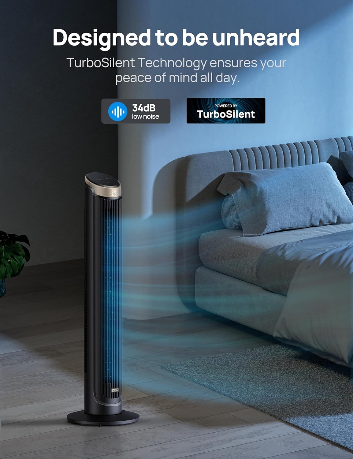 Dreo 40'' WiFi Tower Fan, 26ft/s High-Speed Cooling, Quiet Floor Fan with Remote, 90° Oscillating Fan, 4 Modes, 12H Timer, Touch Control, Standing Cooling Fan for Bedroom, Home, Office Room, Gold