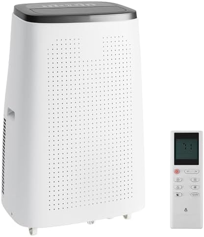 14000 BTU Portable Air Conditioner for Rooms Up to 700 Sq.Ft - 3-In-1 Cooling, Dehumidifier & Fan With Remote Control, Easy-Move Wheels, Window Ventilation Kit (Grey Cover)