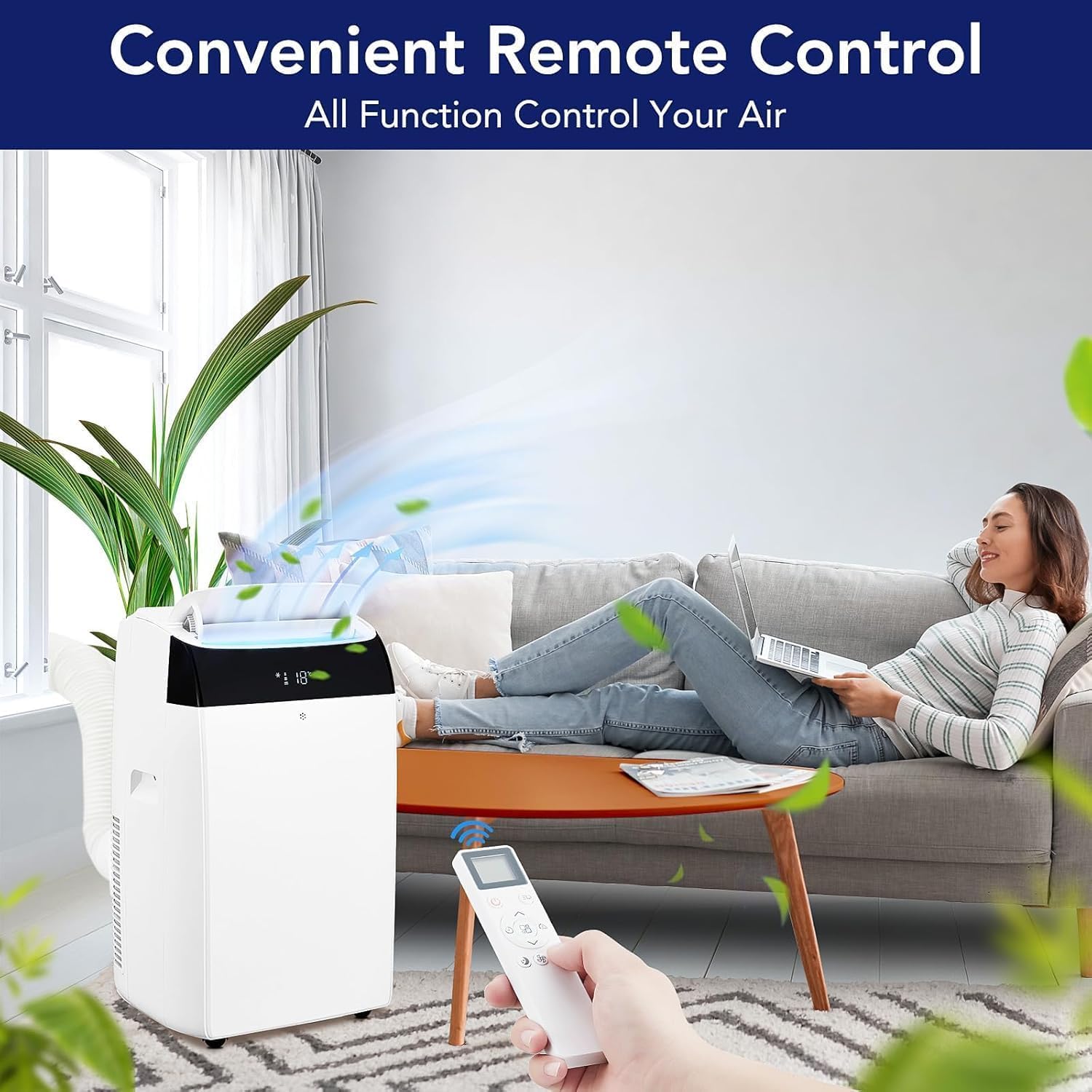 GAOMON 12000 BTU Portable Air Conditioner with Remote Control, 3-in-1 Free Standing Cooling Portable AC Unit with Cool/Dry/Fan Mode, Cools Up to 700 Sq.Ft with Sleep Mode,2 Fan Speed, White Top