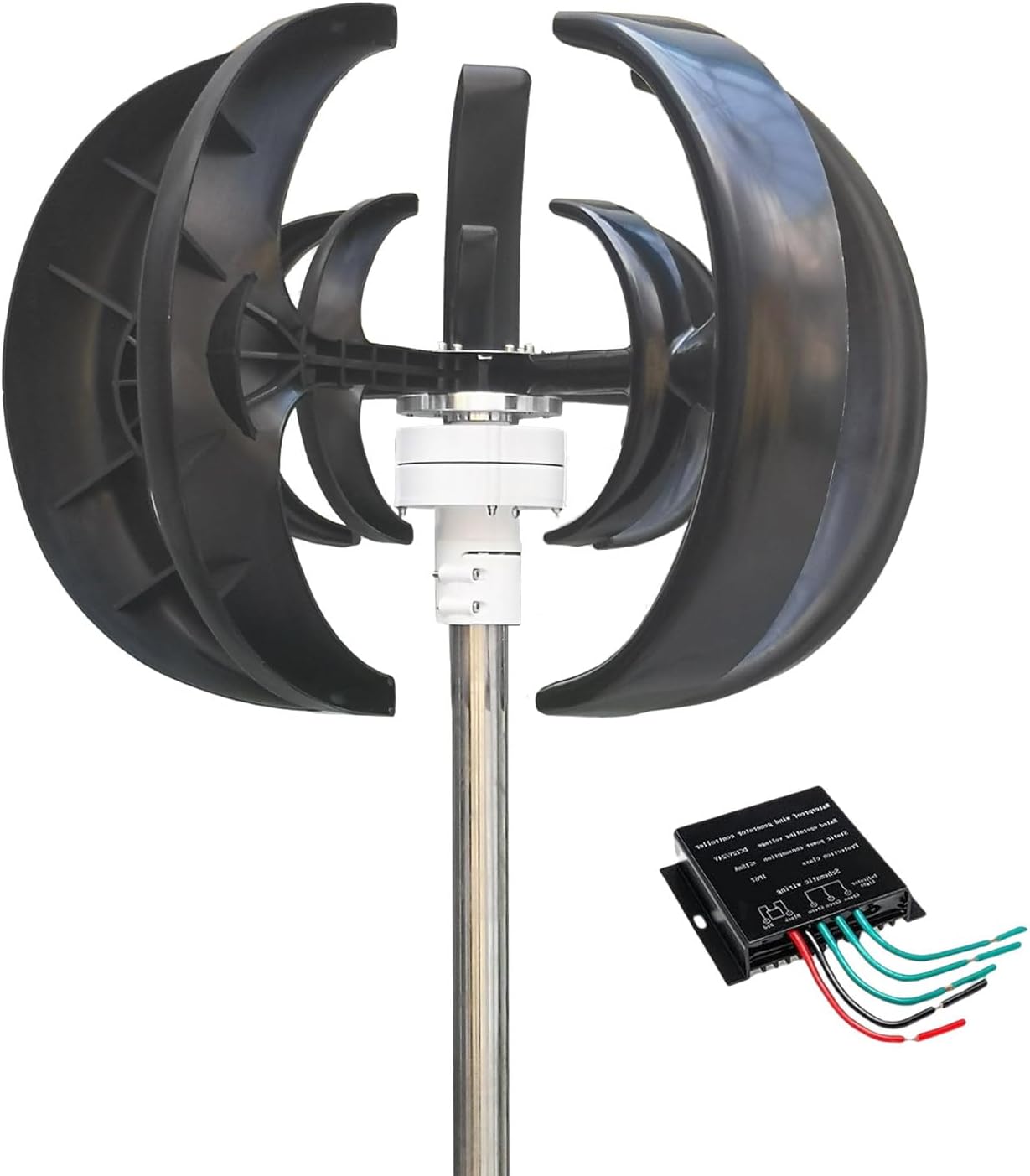 12V/24V/48V Wind Turbine Generator Kit, 5 Blade Vertical Wind Turbine Kit, Three Phase Ac Permanent Magnet Generator, Small Wind Turbine Generator (Black 12V)