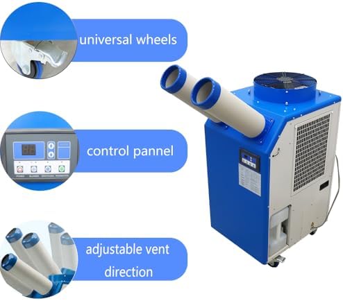 220V Industrial Portable Air Conditioner Air Flow 780m³/h with Wheels 14L Tank Double Column 1800W Commercial Spot Cooler Adjustable Outlet Ideal for Insititute Workshops Outdoor Events