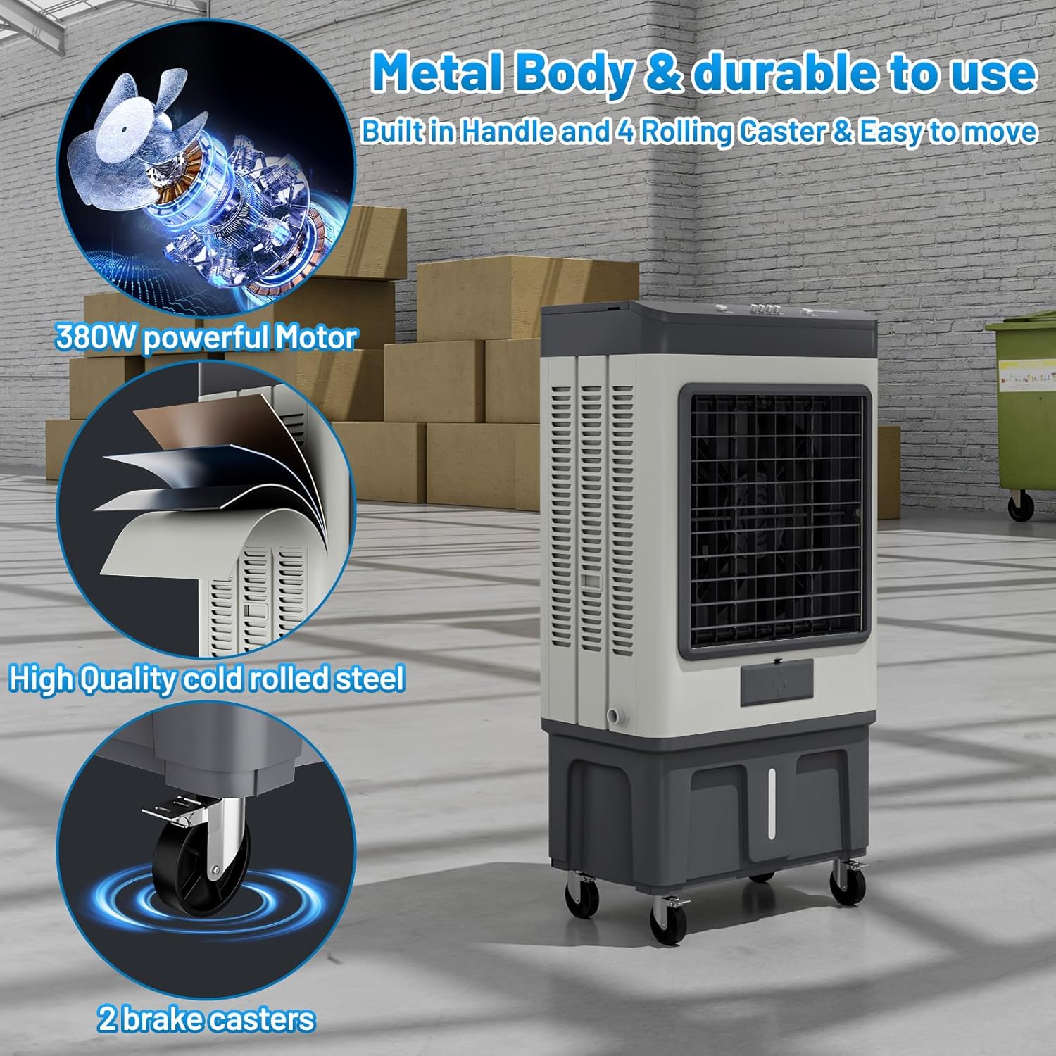 VCJ 6500CFM Swamp Cooler, Evaporative Air Cooler with 19Gal Water Tank, 8 Ice Packs, 120°Oscillation, 3 Speeds, Swamp Cooler Air Conditioner for Outdoor Patio Garage Commercial Industrial Use