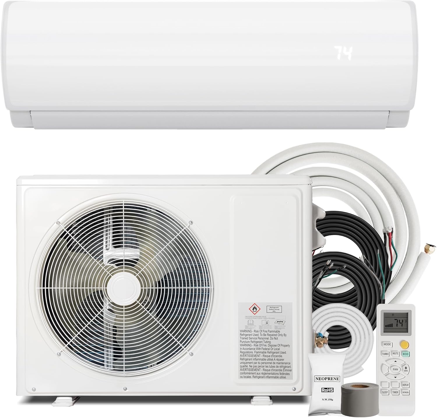 12000BTU Mini Split Air Conditioner Heat Pump, 19 SEER2 Inverter Compressor AC Unit Cools Rooms up to 750 Sq. Ft, 230V Ductless Split AC with Pre-Charged Condenser & Installation Kit