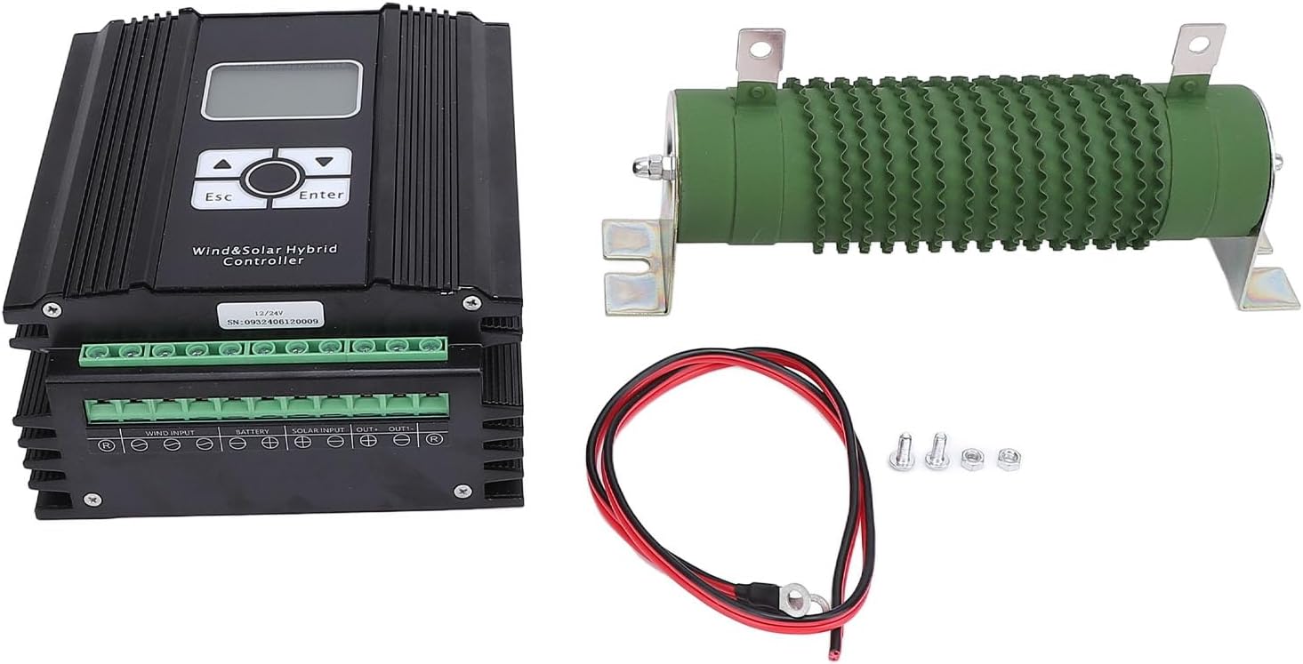 Focket 800W Wind Solar Hybrid Charge Controller, MPPT Boost Regulator with LCD Display for 12V 24V Battery Systems for Home Marine (600W Fan)