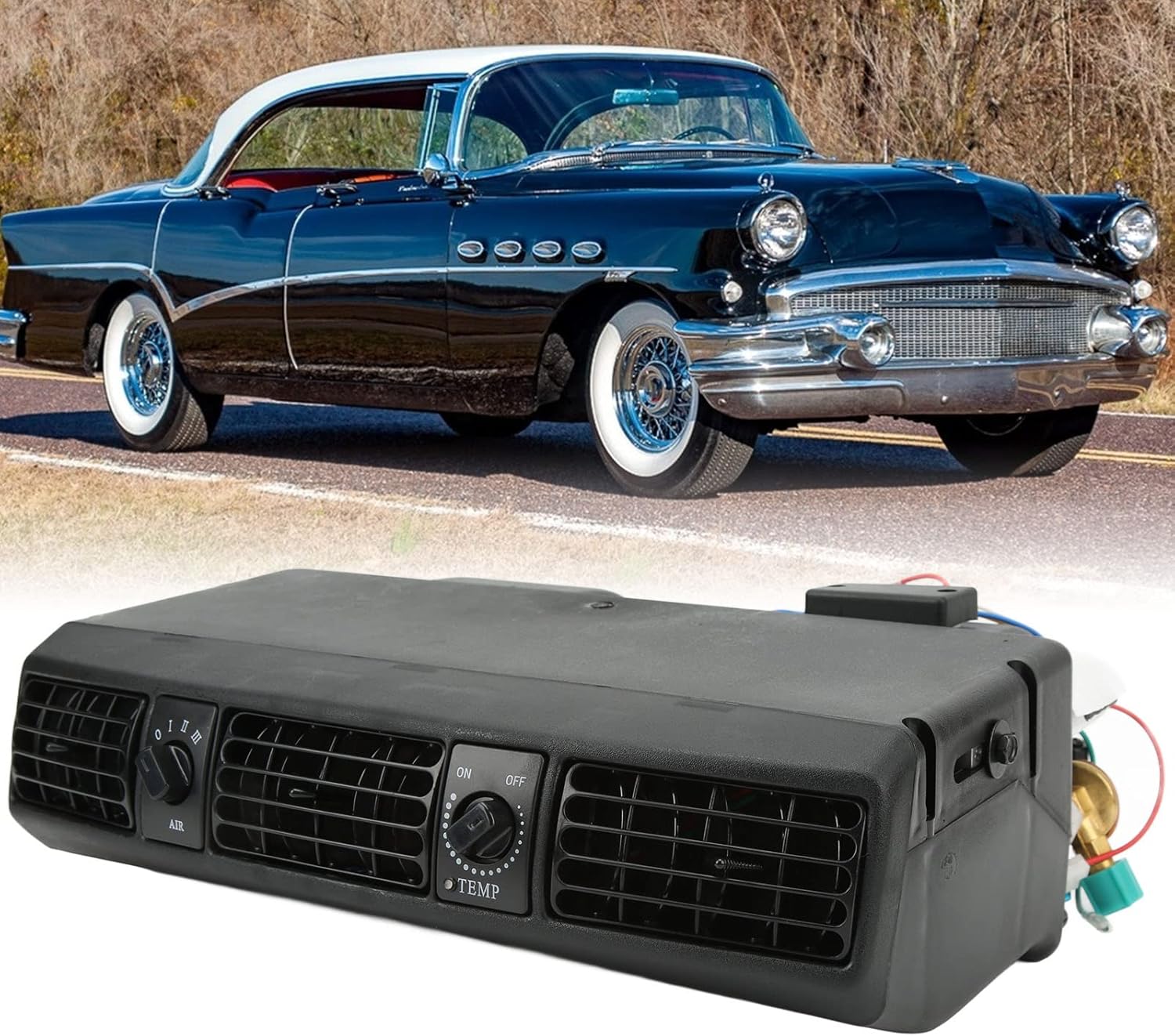 Focket Universal Under Dash AC Air Conditioning Evaporator Kit, 360CFM 3 Speed Cooling Capacity 18853 BTU, 32 Pass 4 Way Coil Universal Air Conditioner for Classic Cars, Motorhomes (12V)