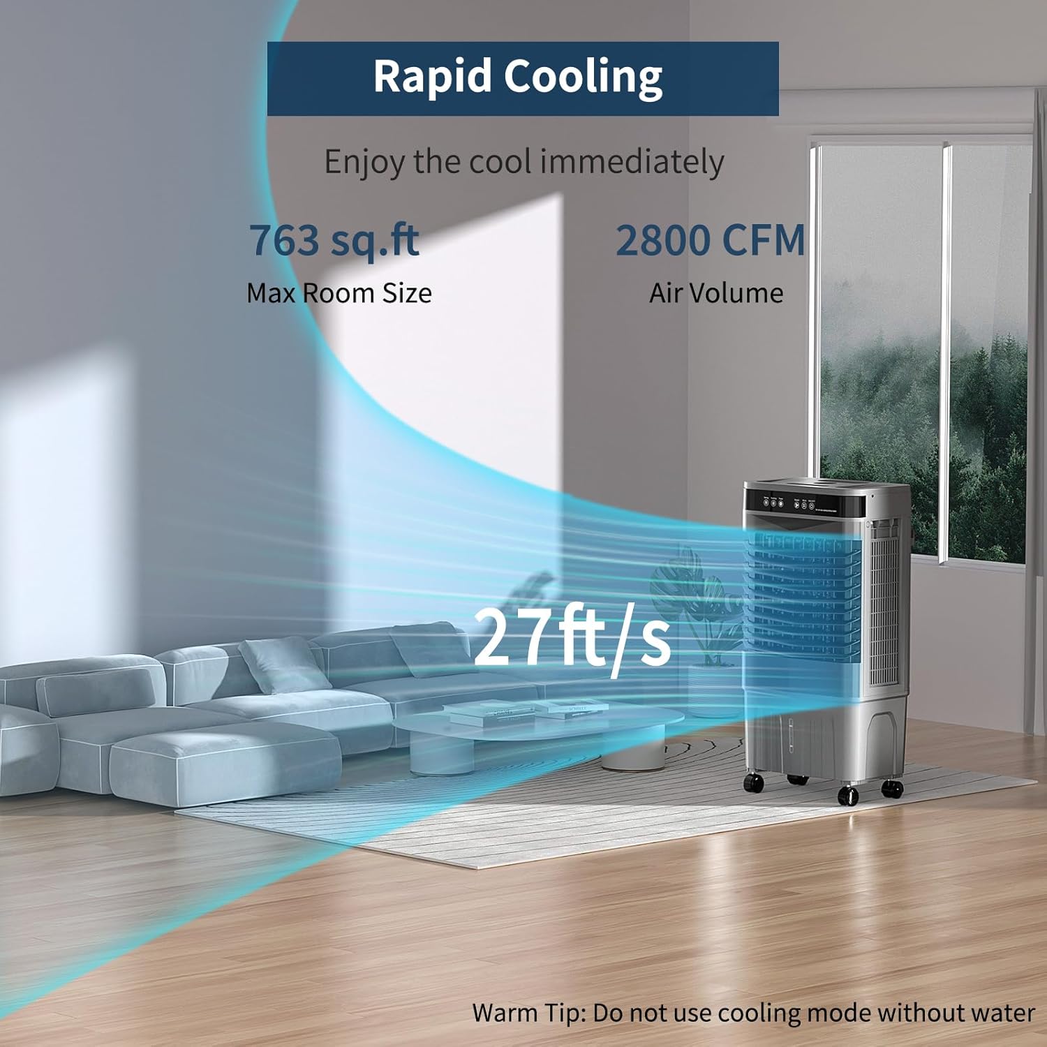 Zynkez 8.2 Gal Swamp Cooler with Remote, 2800CFM Portable Evaporative Air Cooler with 12H Timer, 3 Seepds, 6 Ice Packs, 120°Oscillation, Swamp Cooler Fan for Room, Bedroom, Garage