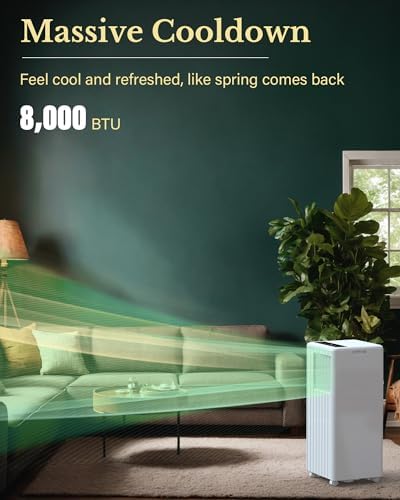 Portable Air Conditioners with Remote Control 8000 BTU,3-in-1 Free Standing Cooling AC Unit with Fan & Dehumidifier,for Room up to 350 Sq.Ft,Sleep Mode,3 Speed,JHS,White