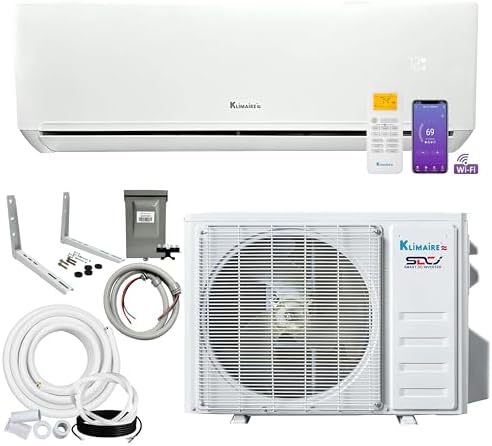 Klimaire 9,000 BTU 23 SEER2 Wall Mounted Ductless Mini Split Inverter A/C Heat Pump System w/ 16’ Installation Kit & Wall Mounting Bracket 115V