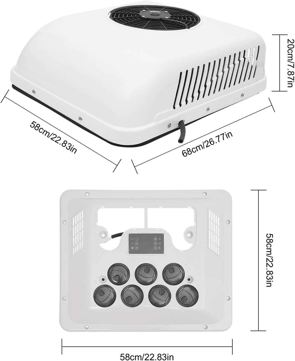 12V RV Air Conditioner, Electric Rooftop AC Unit Fit Motorhome 6000 BTU Heat & Cool Universal Cab Air AC Conditioner Split AC Unit Fits Semi Trucks Bus Caravan