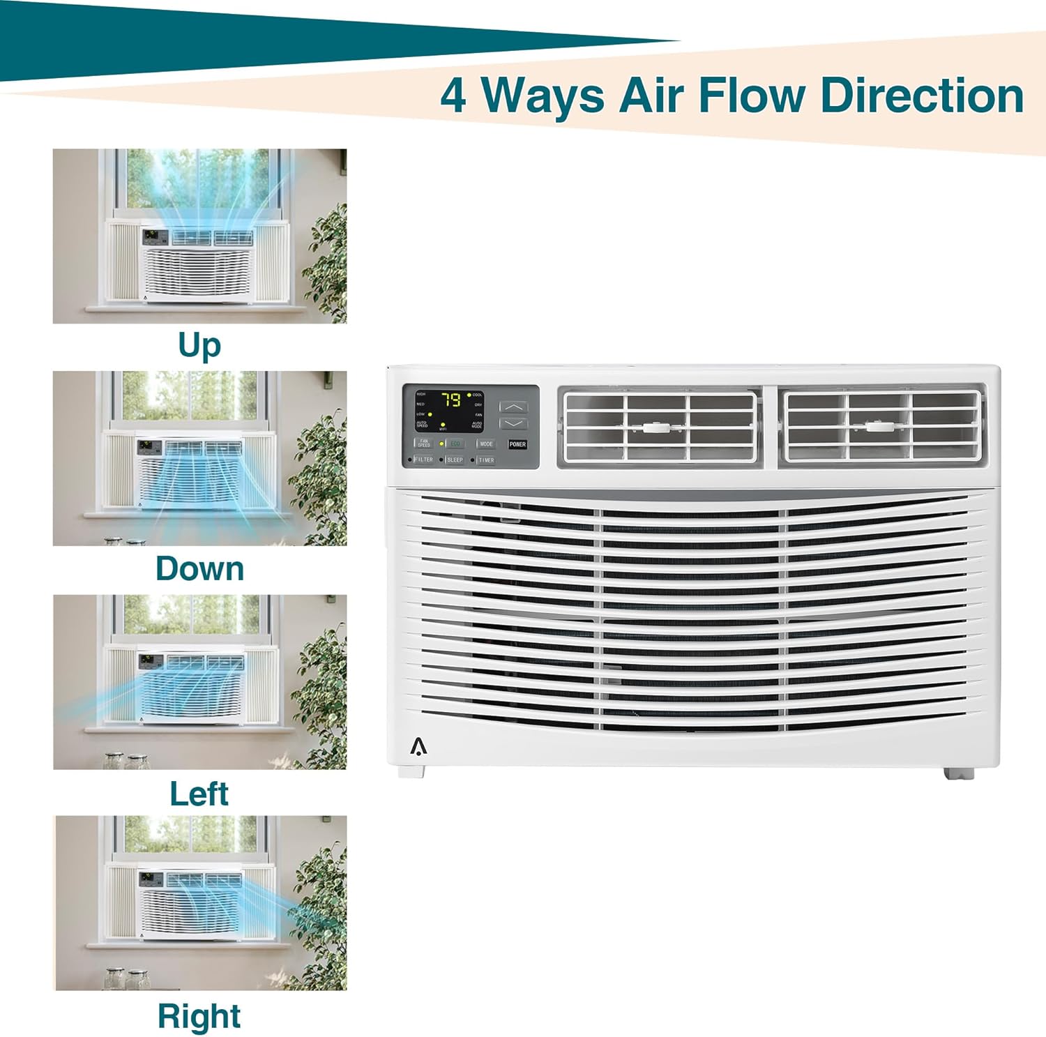 8000 BTU WiFi Window Air Conditioner for Bedrooms & Small Rooms - Remote & App Control, Ultra Quiet (53 dB), 3 Fan Speeds, Sleep Mode, Energy Star, White