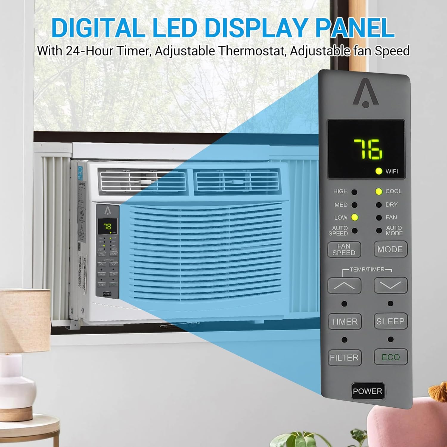 6000 BTU Window Air Conditioner with Remote & Smart App Control - Cools 250 Sq.Ft, Energy Efficient (11.5 CEER), 3 Fan Speeds, Easy Install Kit for Bedroom, Home, Office