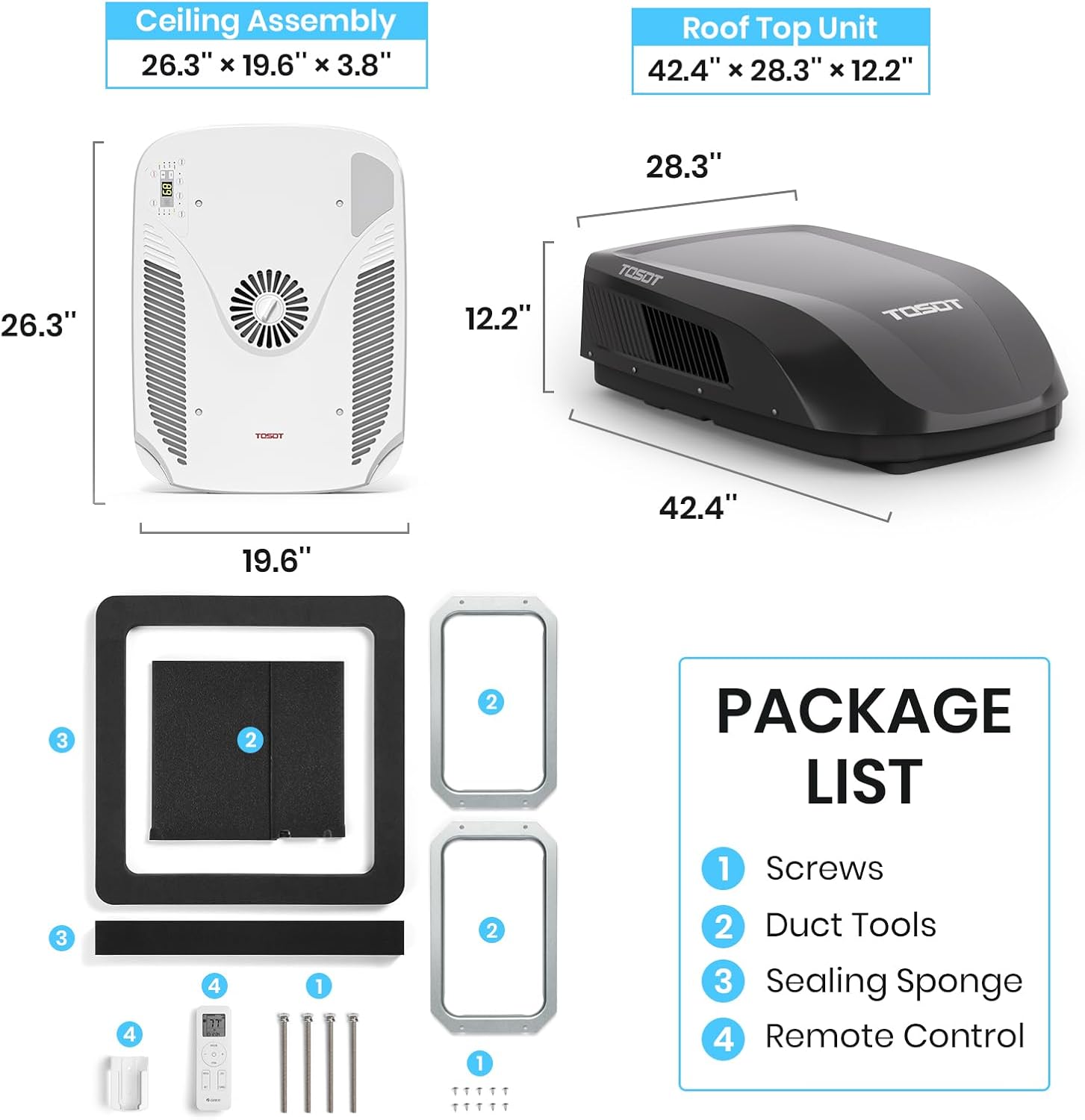 TOSOT GO Cool RV Air Conditioner 16,000 BTU, Non-Ducted Camper Rooftop AC Unit with Heat Pump, WiFi and Remote Control, Black