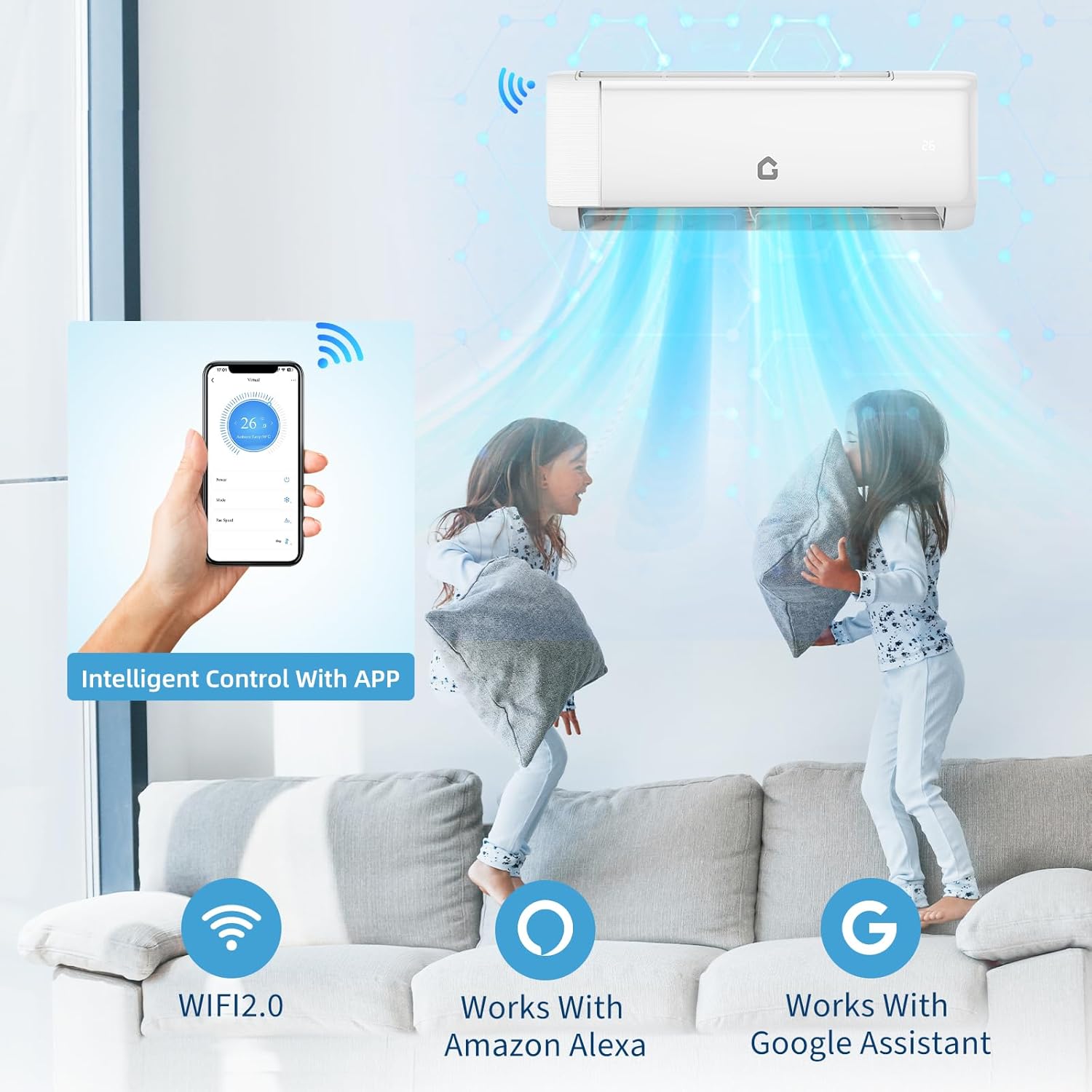 24,000 BTU Mini Split Air Conditioner with Heater, Energy Saving 21 SEER2 High-Efficiency Ductless Inverter, 230V Smart AC Unit Cools and Heats up to 1,500 Sq.Ft with WiFi and Remote Control